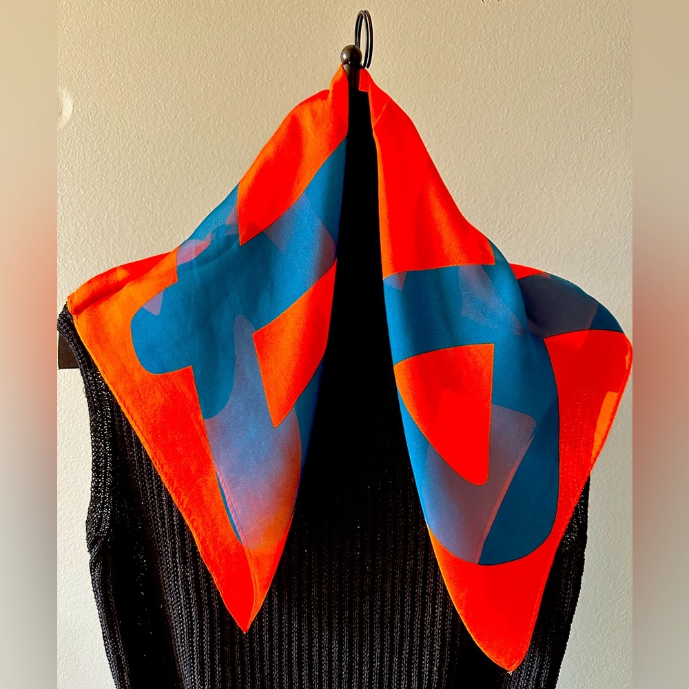 100% silk scarf bandana orange and dark turquoise